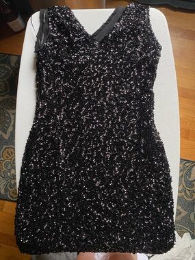 APRICOT Black Sequin V-Neck Mini Dress
